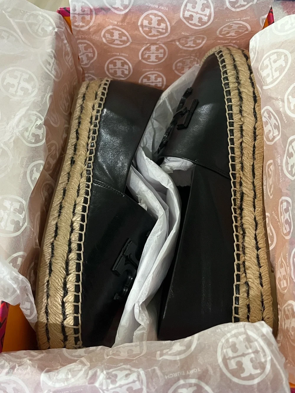 Tory Burch Black Leather Espadrille